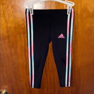 Adidas Black Leggings with Pink and Blue Accents